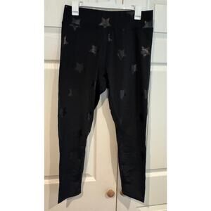 New Terez Shiny Black Silver Stars Spandex Compression Leggings Sz XL
